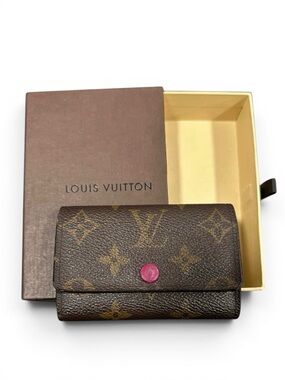 Louis Vuitton Monogram & Fuchsia Raspberry Pink Leather 6 Key & Card Holder wBox